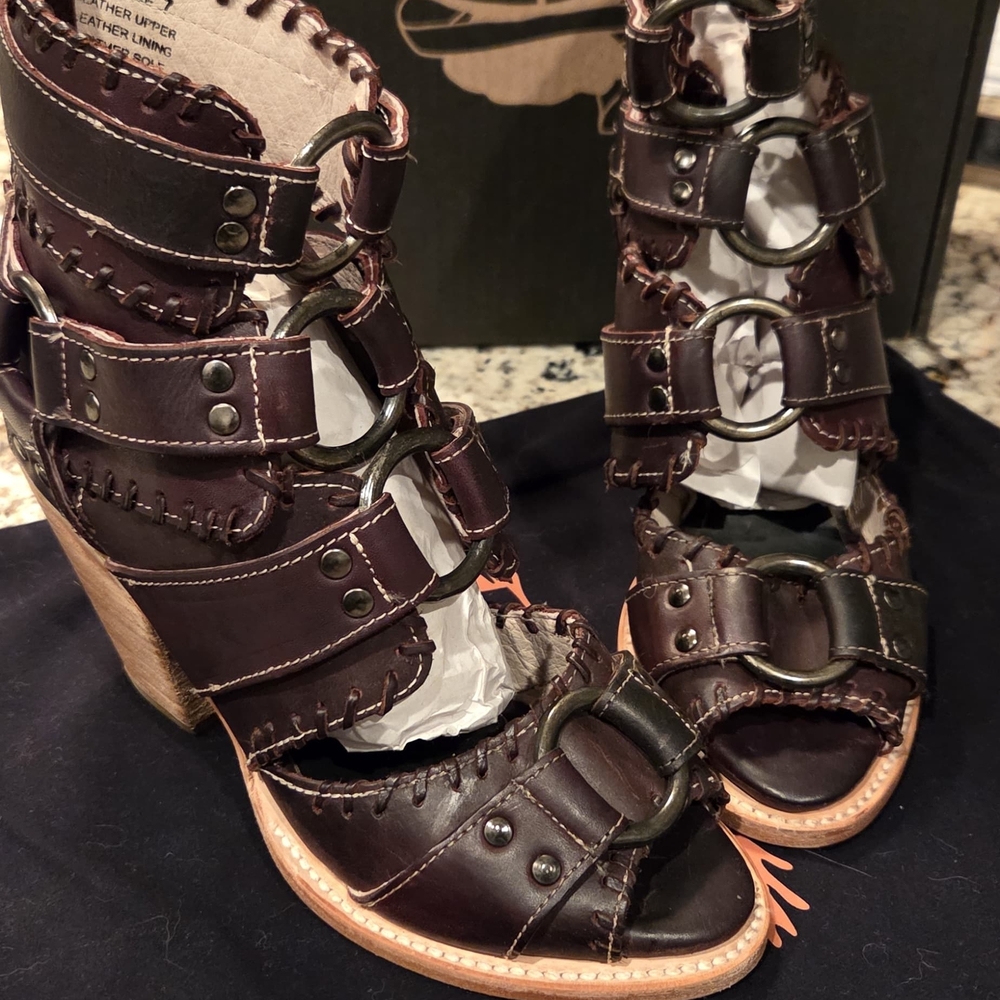 Freebird Dark Brown Leather Strappy Heels